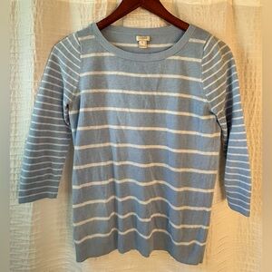 J. Crew Light Blue and White Striped Crewneck Sweater